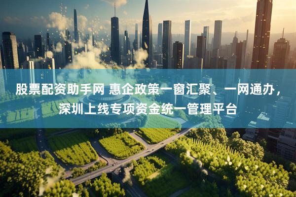 股票配资助手网 惠企政策一窗汇聚、一网通办，深圳上线专项资金统一管理平台